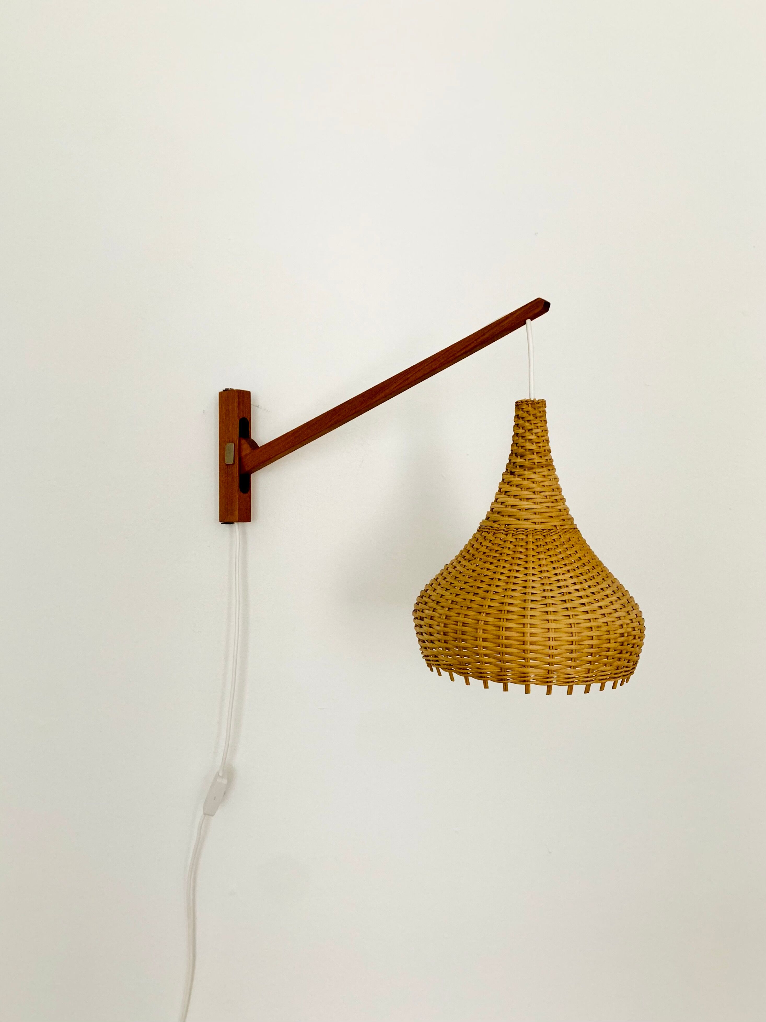 Danish Teak and Wicker Wall Lamp