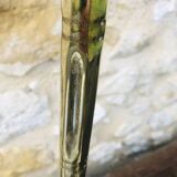 Vintage faux bamboo pedestal table in brass with 2 glass shelves