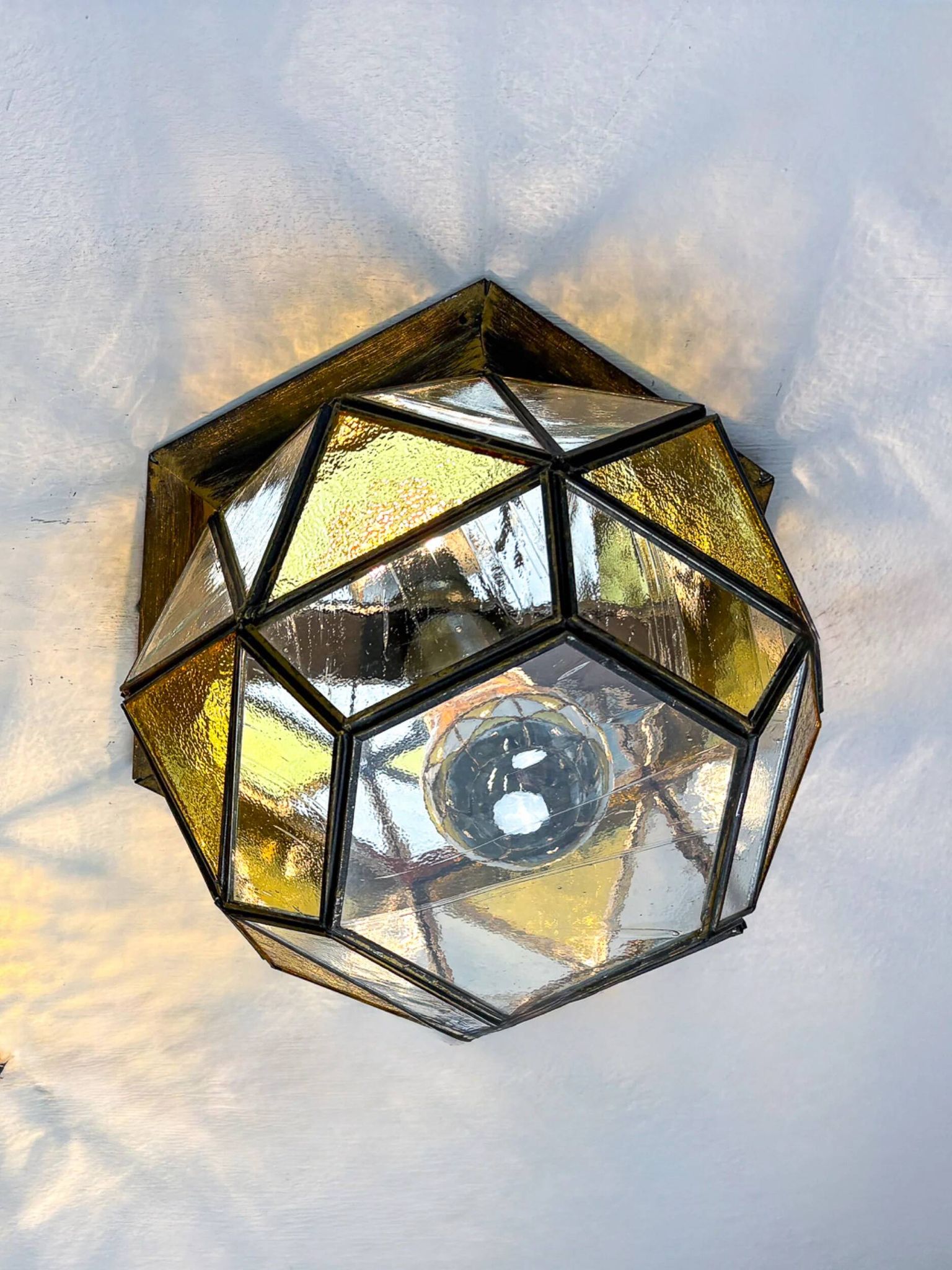Pair of mid-century cubist blown glass ceiling lights, Germany, 1960s