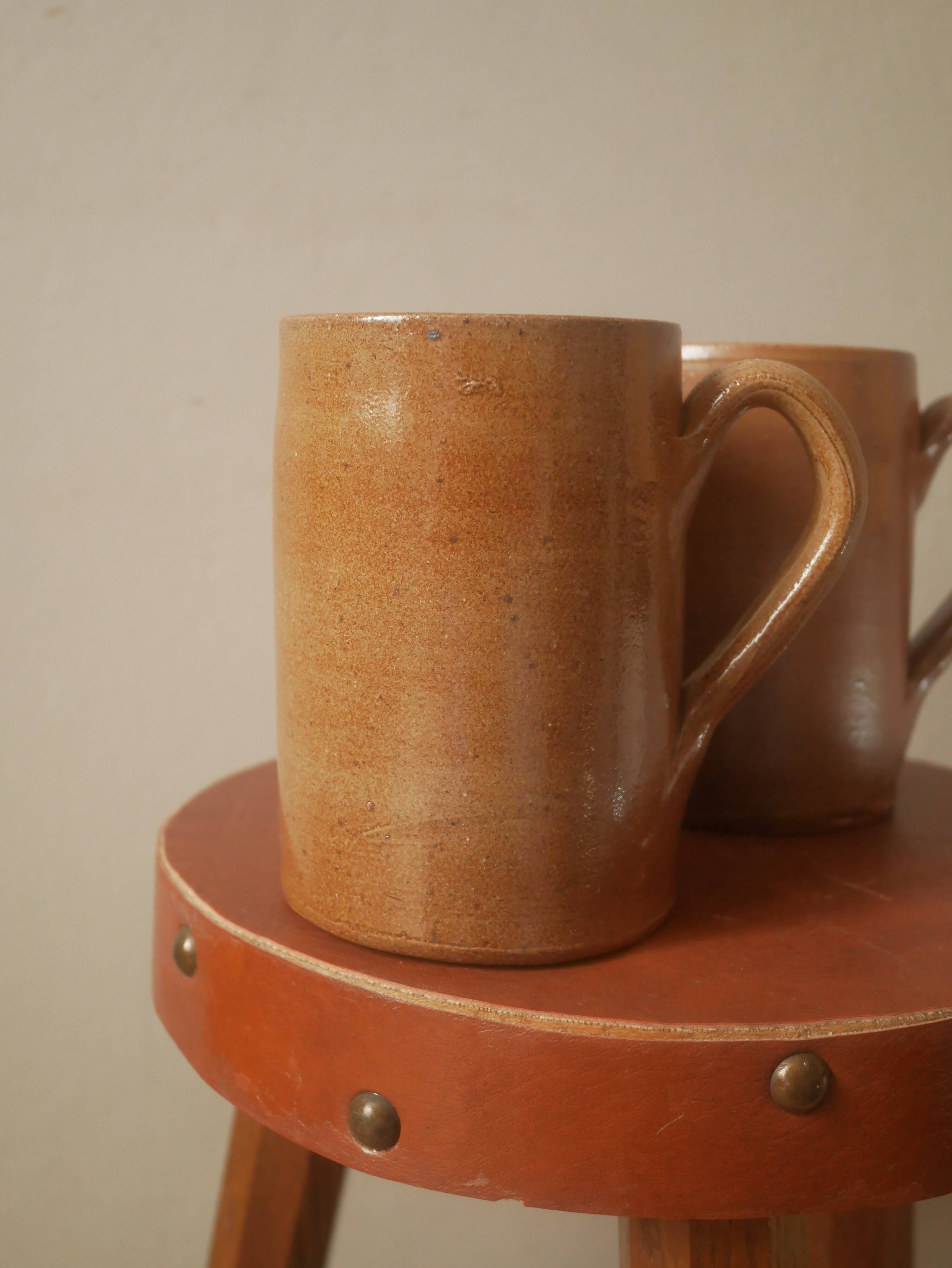 Vintage stoneware mugs ceramic pottery handmade artisanal manufacturing Scandinavian country decoration