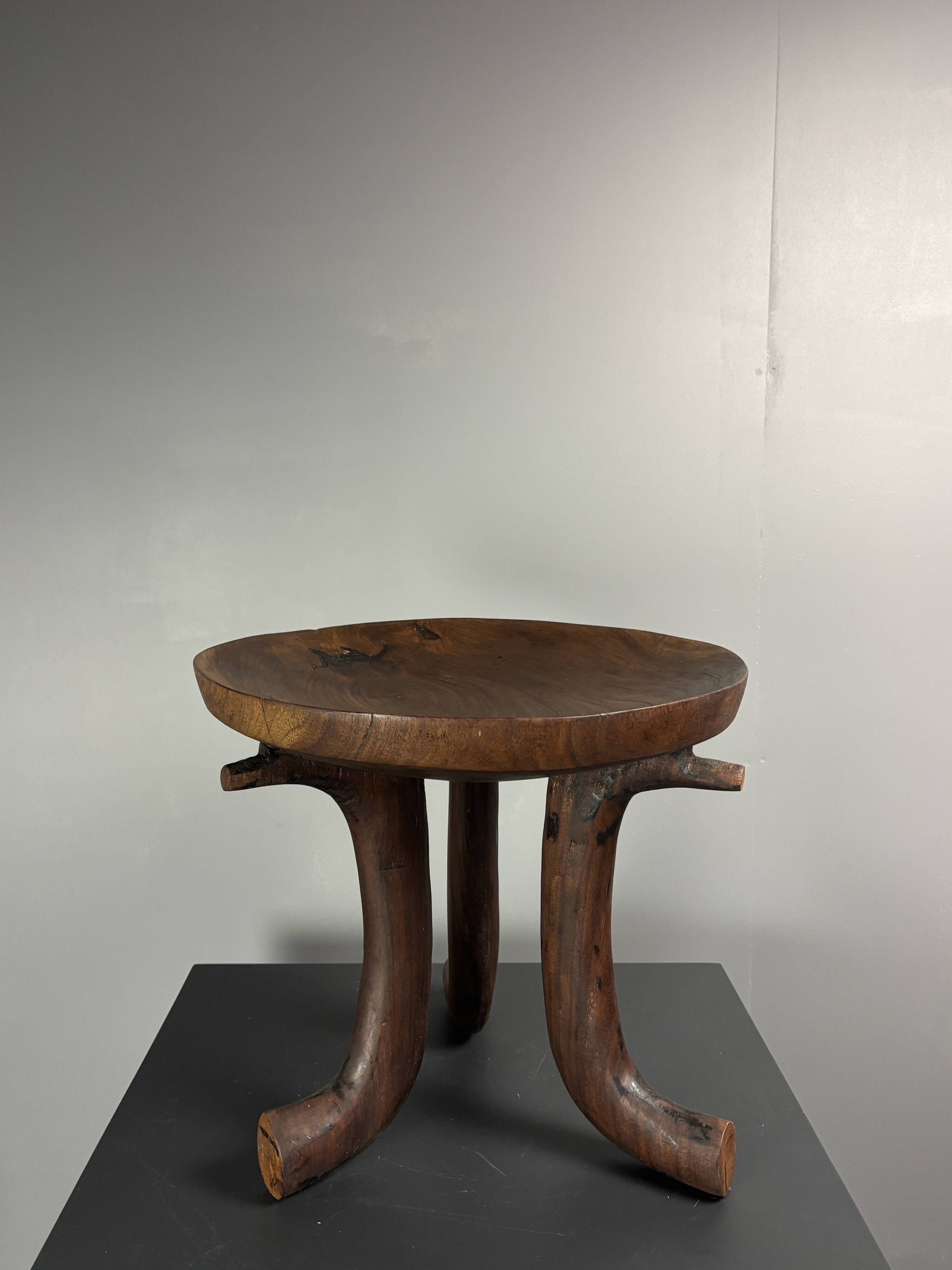 Handmade midcentury African tribal Jimma or Oromo tripod stool side table