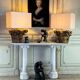 Pair of table lamps, half Corinthian capitals in carved and gilded wood, 18th century