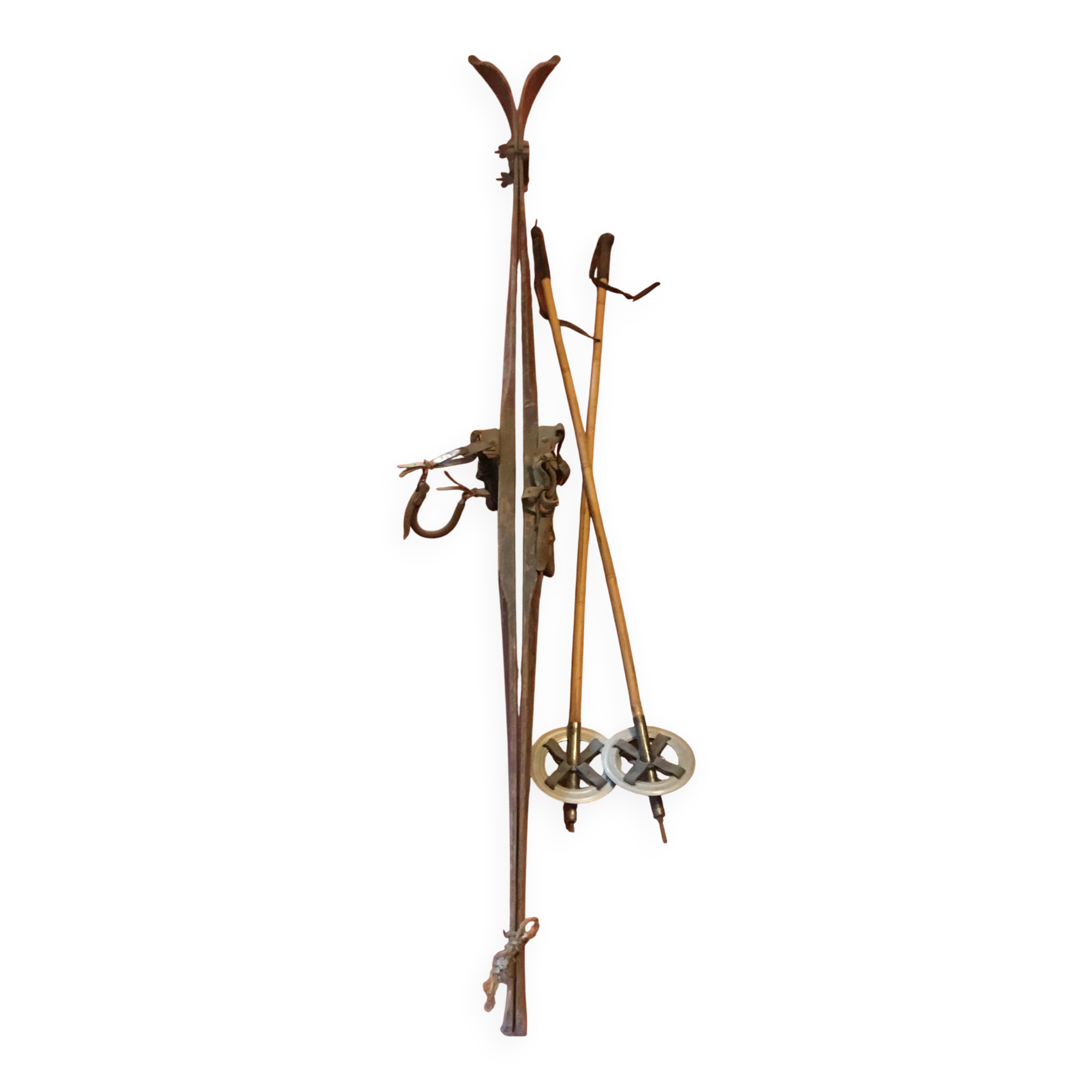 Pair of old skis and poles
