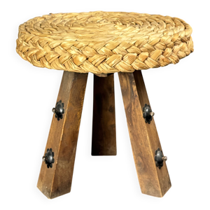 Tabouret trépied en corde tressée de style Audoux & Minet, années 1950