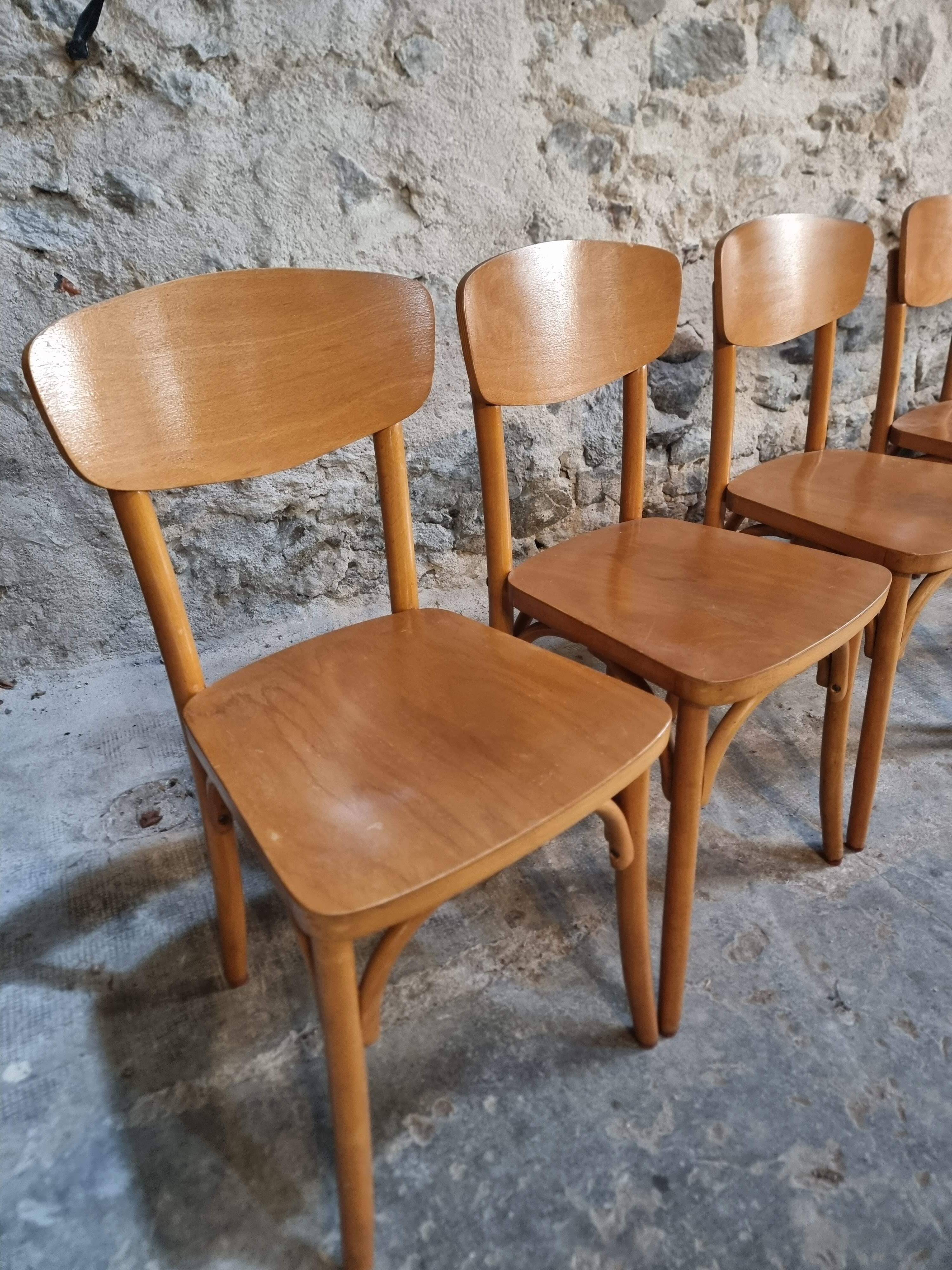 Ensemble de 6 chaises bistrot françaises vintage en bois courbé par Luterma, vers 1950–1970