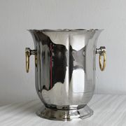 Champagne bucket in silver metal, gold handles, Guy Degrenne.