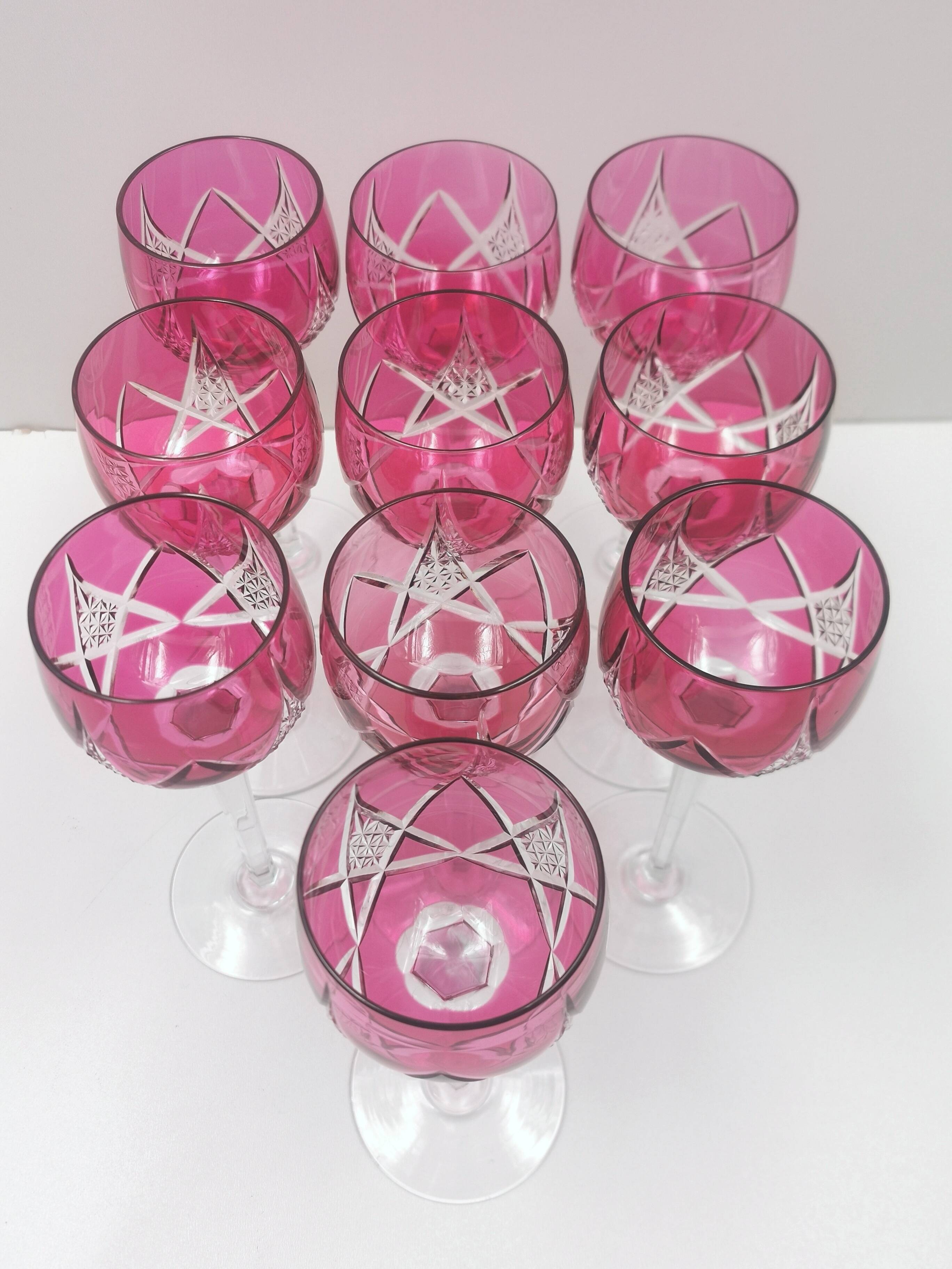 10 cut crystal wine glasses from Roemer, Cristallerie Nancy, double-stamped.