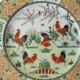 Lot of old Chinese porcelain plates, 5 roosters decoration, stamp, 19th