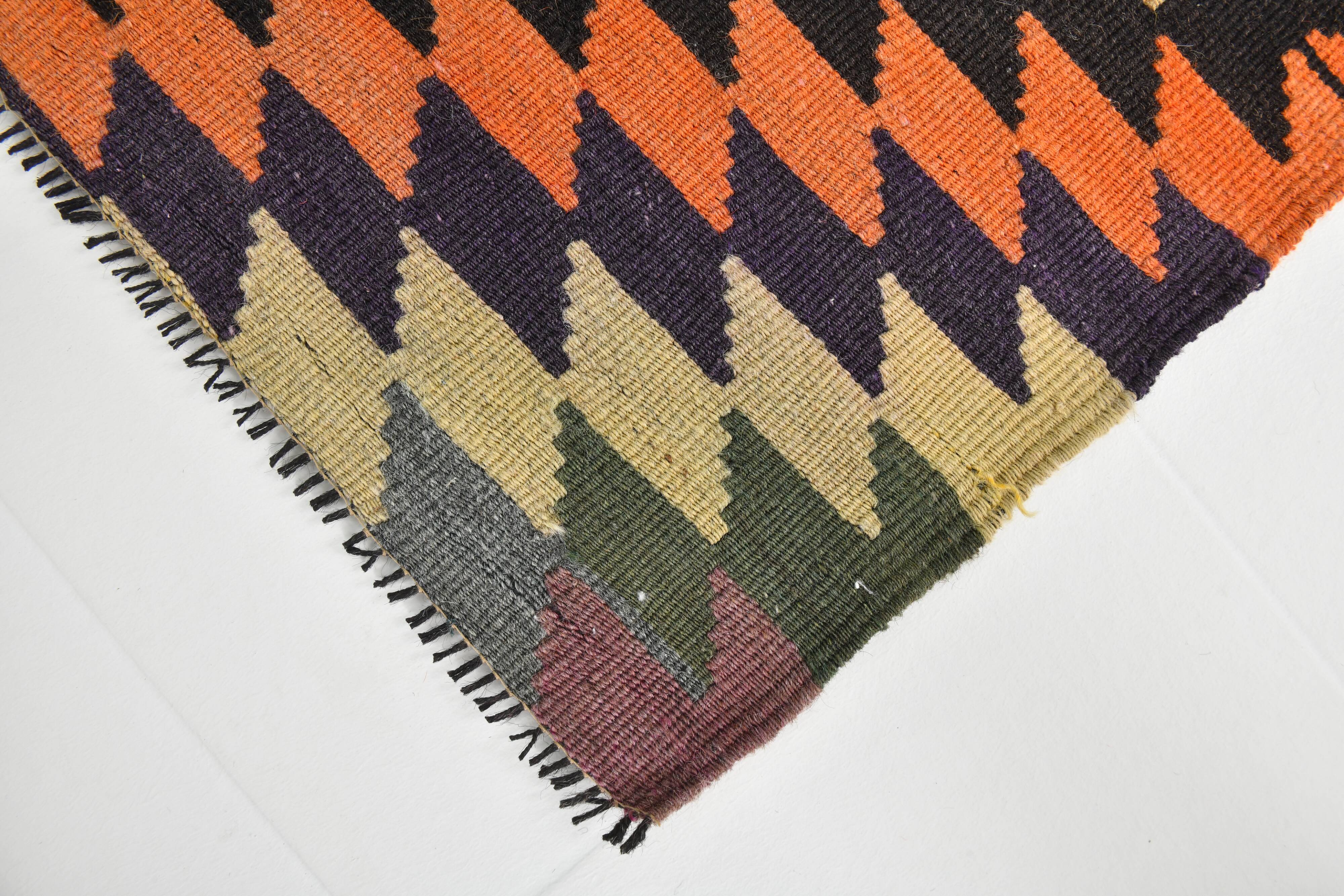 Multicolor Geometric Vintage Kilim Rug, 166x247Cm