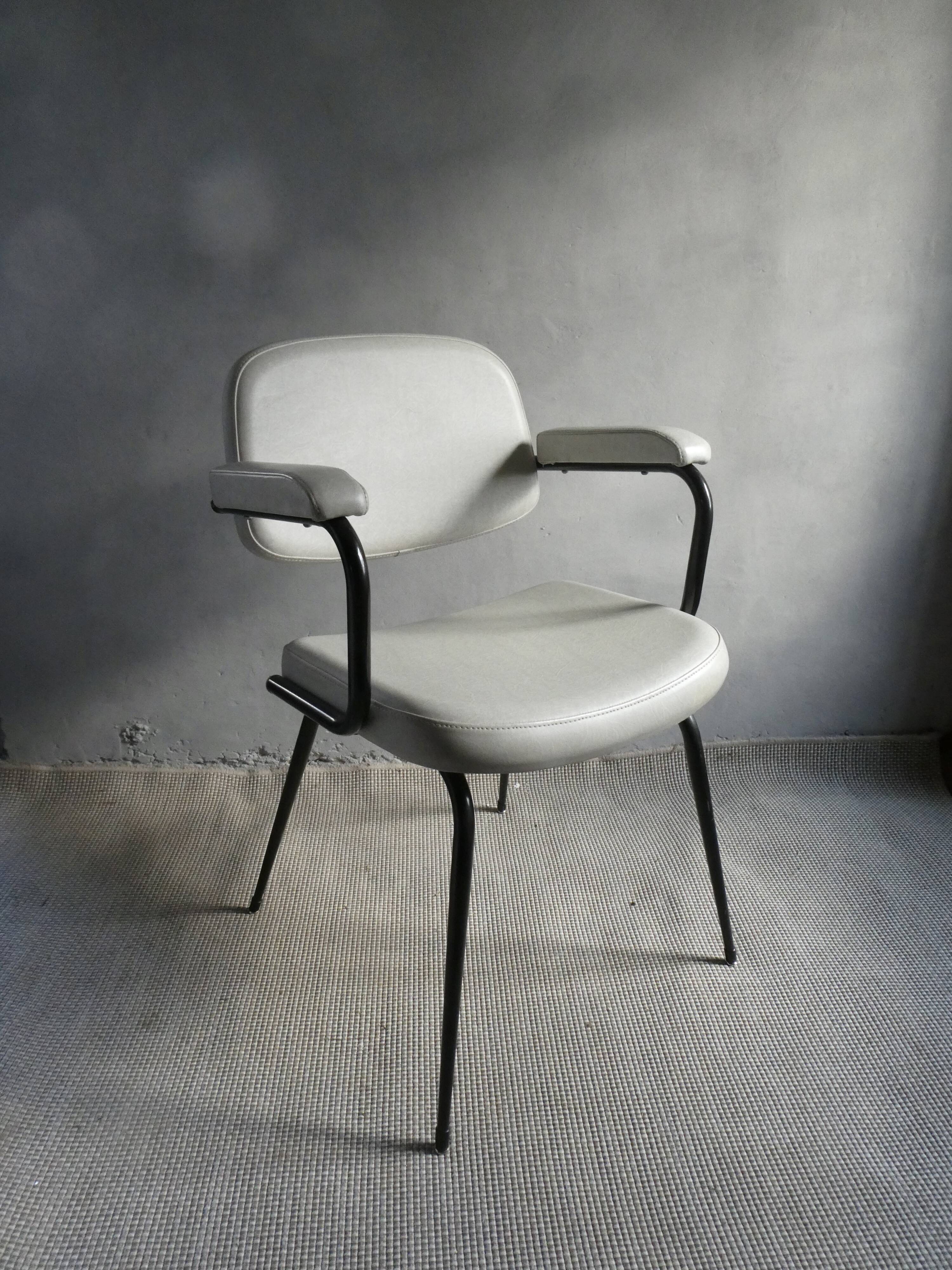 Skai armchair and black metal compass legs, 1960s