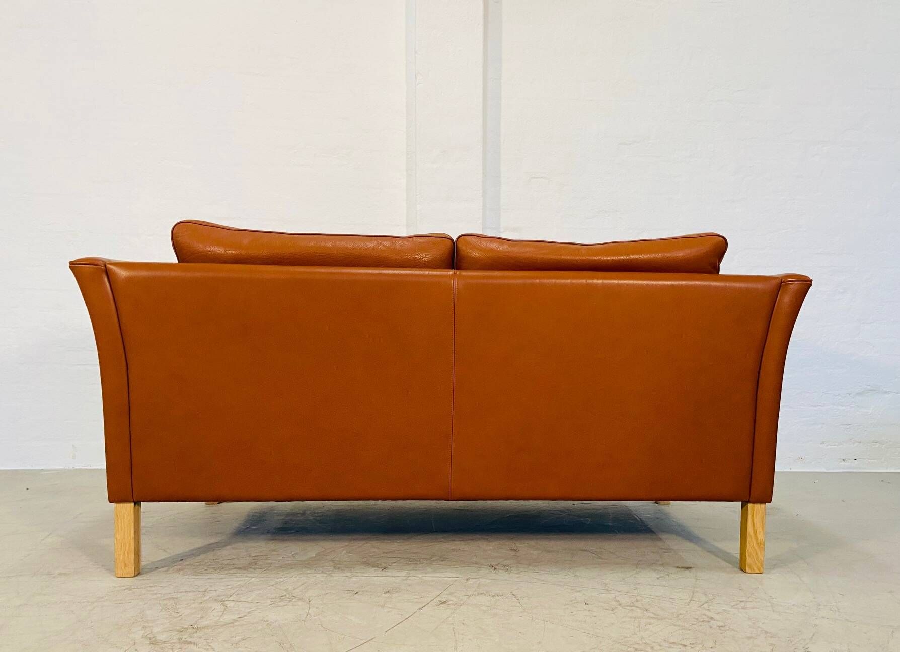 Vintage retro danish mogens hansen 2 person cognac leather sofa