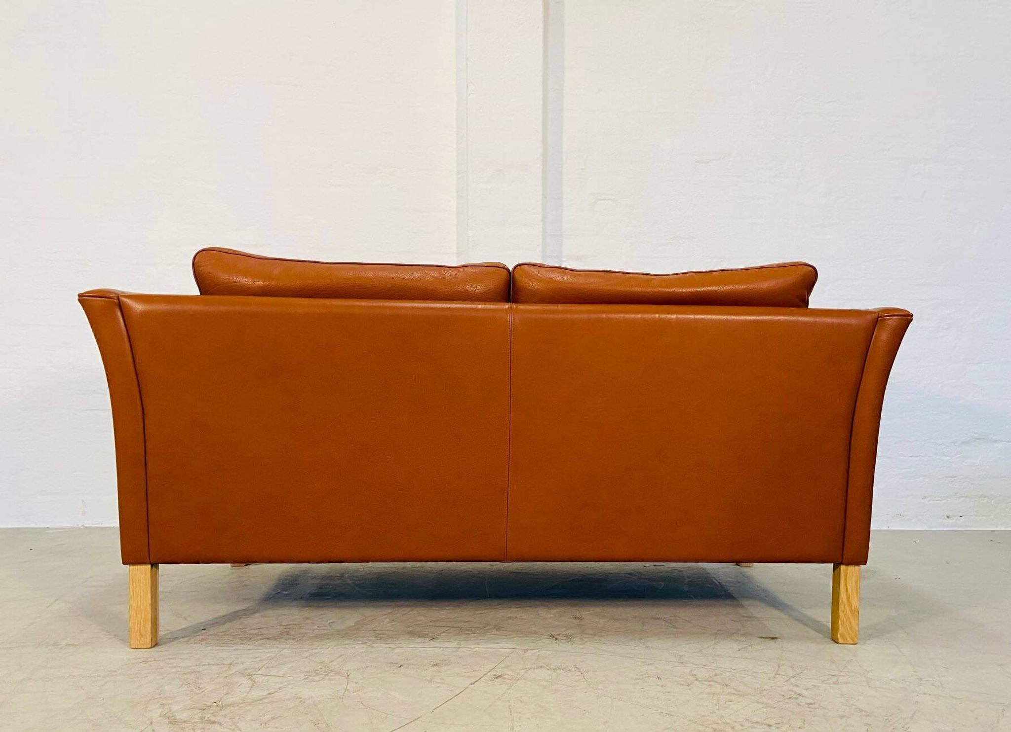 Vintage retro danish mogens hansen 2 person cognac leather sofa