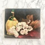 Oil on canvas depicting a still life of flowers