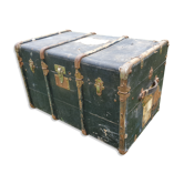 Former wooden leather trunk, metal clasps, leather handles, 1900s - 1920s