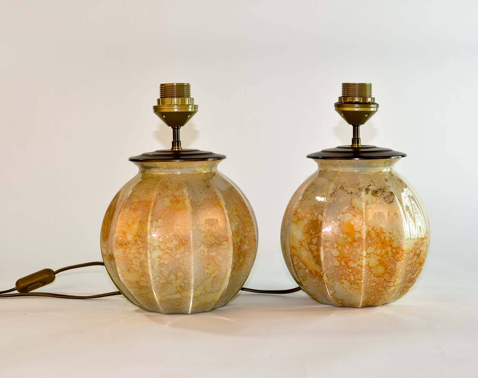 Stunning Pair of French Handmade Glass Laque Line Table Lamps, 1970s