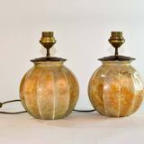 Stunning Pair of French Handmade Glass Laque Line Table Lamps, 1970s
