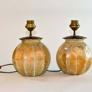 Stunning Pair of French Handmade Glass Laque Line Table Lamps, 1970s