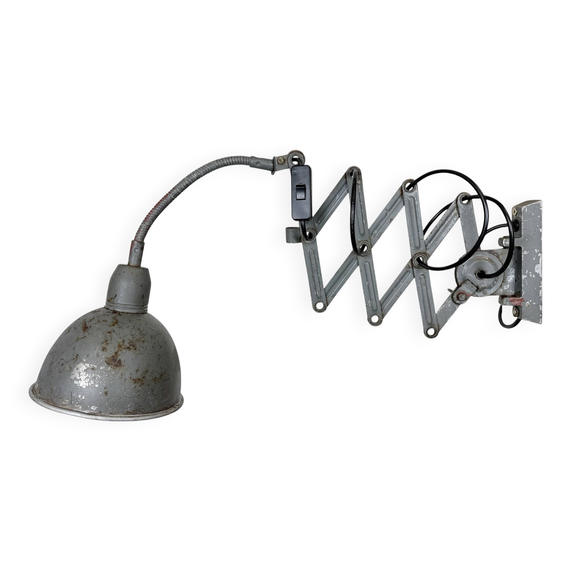 Grey Industrial Gooseneck Scissor Wall Lamp from Elektroinstala, 1960s