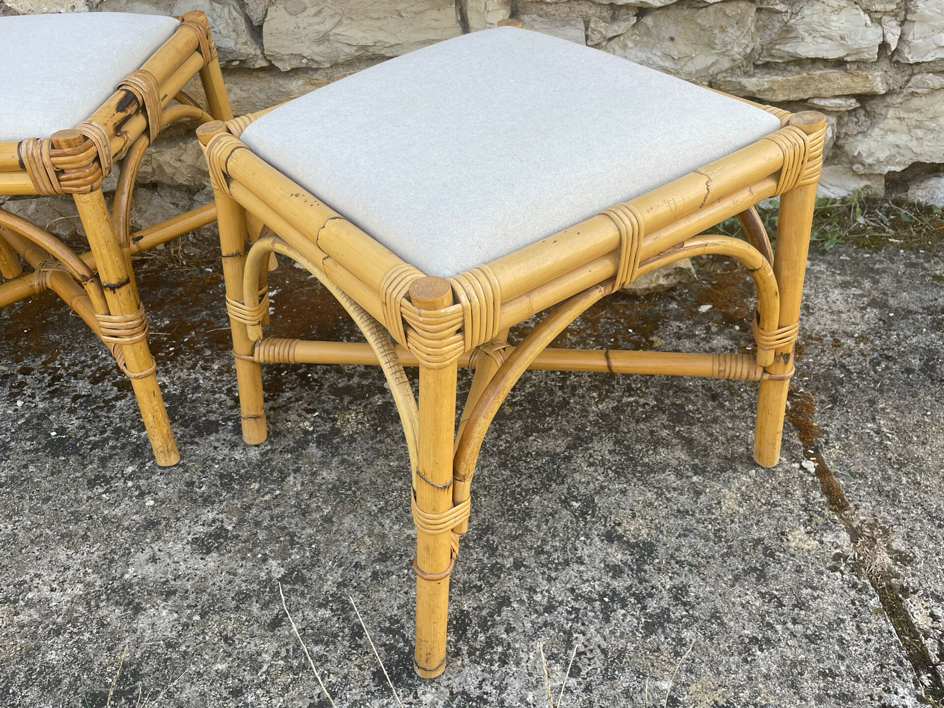 4 tabourets vintage bambou et rotin – années 60/70