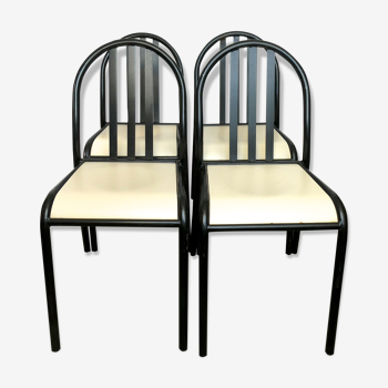 Suite de 4 chaises Mallet Stevens des années 70 bois et métal