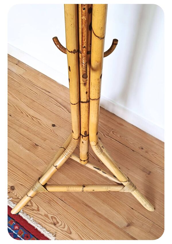 Porte-manteau perroquet en bambou vintage