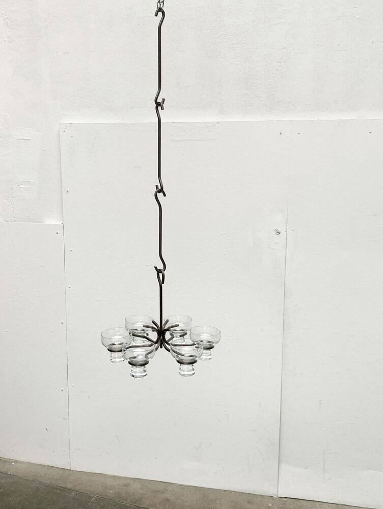 Mid-century metal and glass candle holder suspension from Denmark, 1960s.