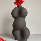 Raw black stoneware vase