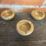 Set of 3 Vintage Beige Stoneware Ashtrays Made in France
