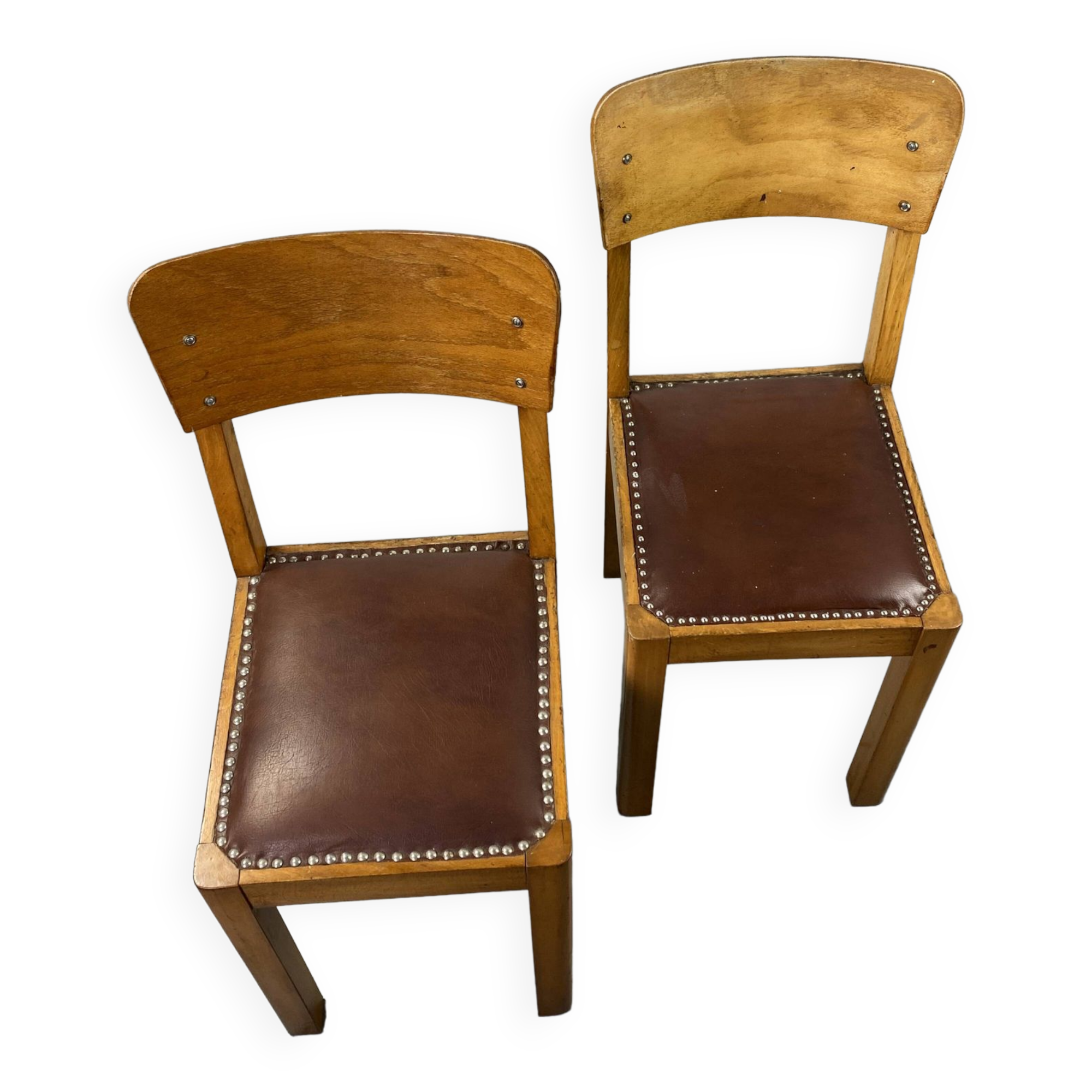 Pair of wooden and leather chairs