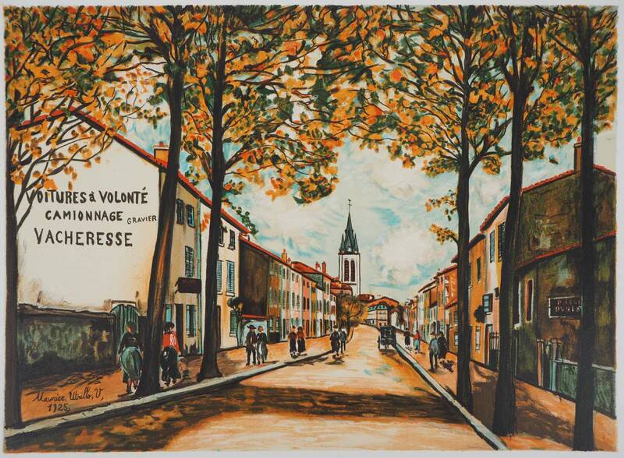 Maurice Utrillo: La Vacheresse, national road to Anse (Rhône), signed lithograph