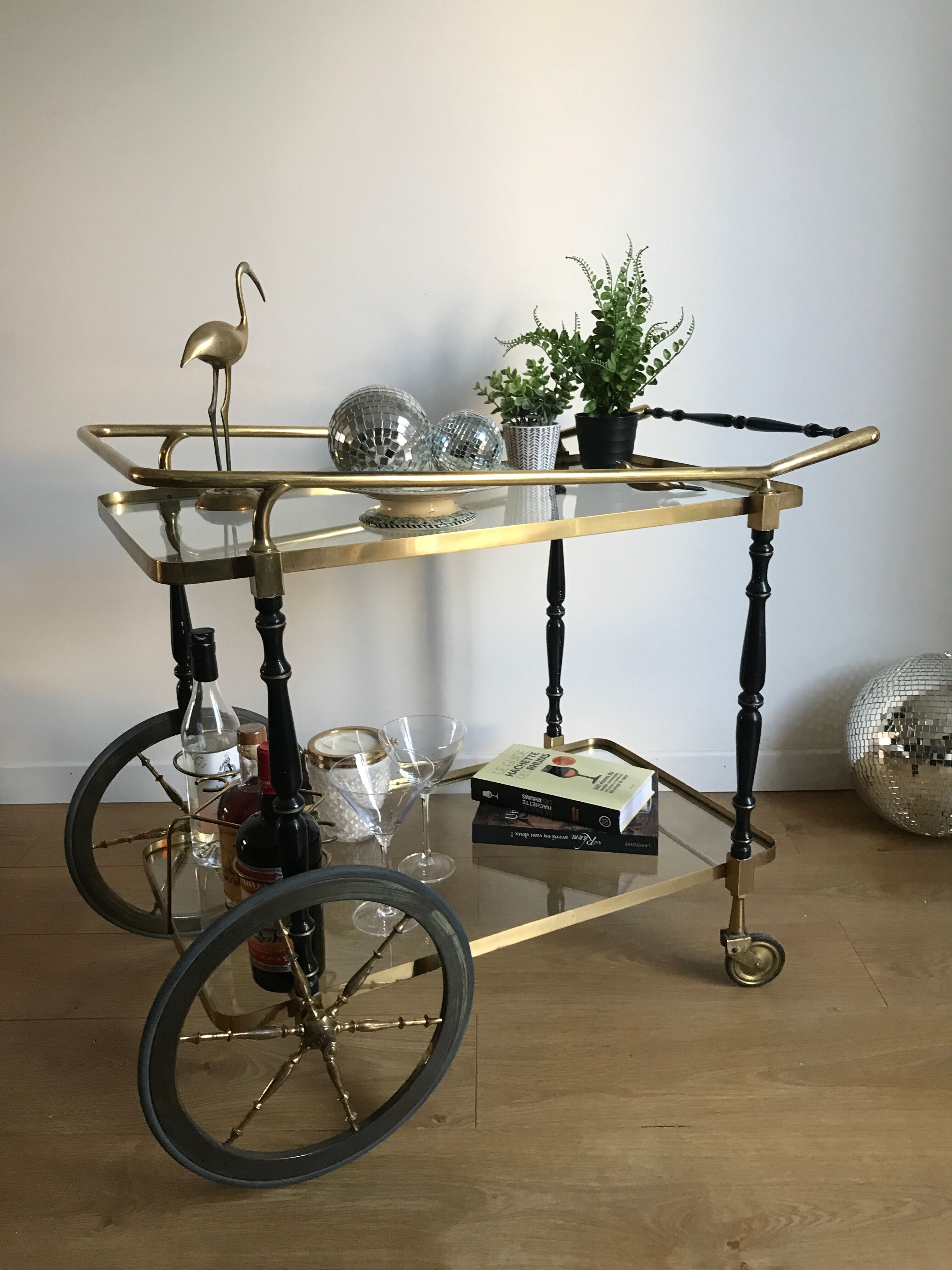 Vintage rolling golden and black dessert in brass and glass