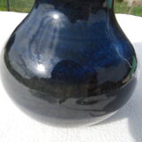 Vase, poterie en gres emaillé couleur bleu cobalt et marron