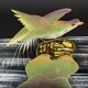 Vintage tray birds black glass chrome 1950s-60s plateau 40x26cm