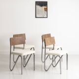 Set of 4 chairs, with a chromed steel frame and a walnut backrest
