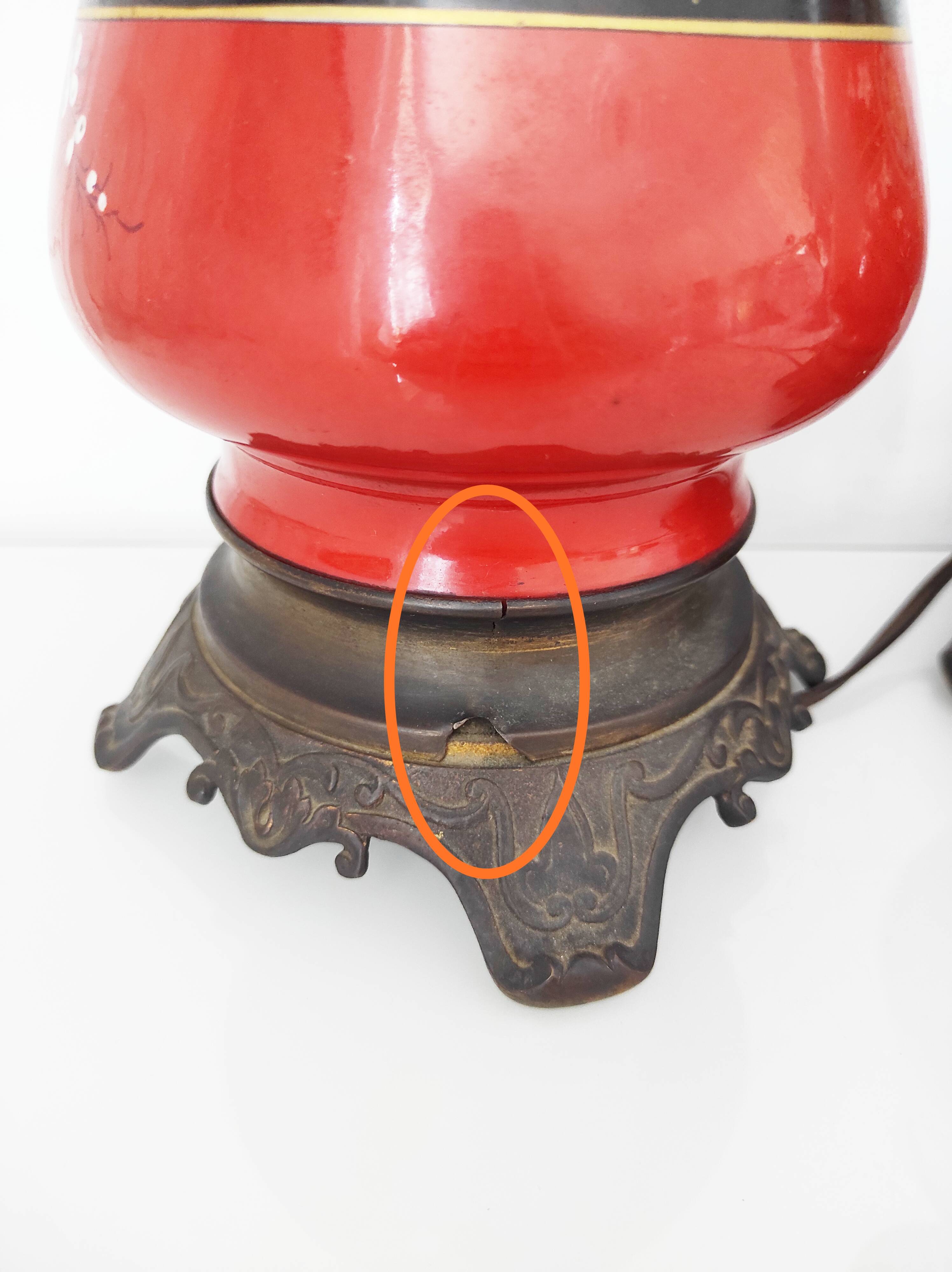 Paire de pieds de lampe rouges, 1900