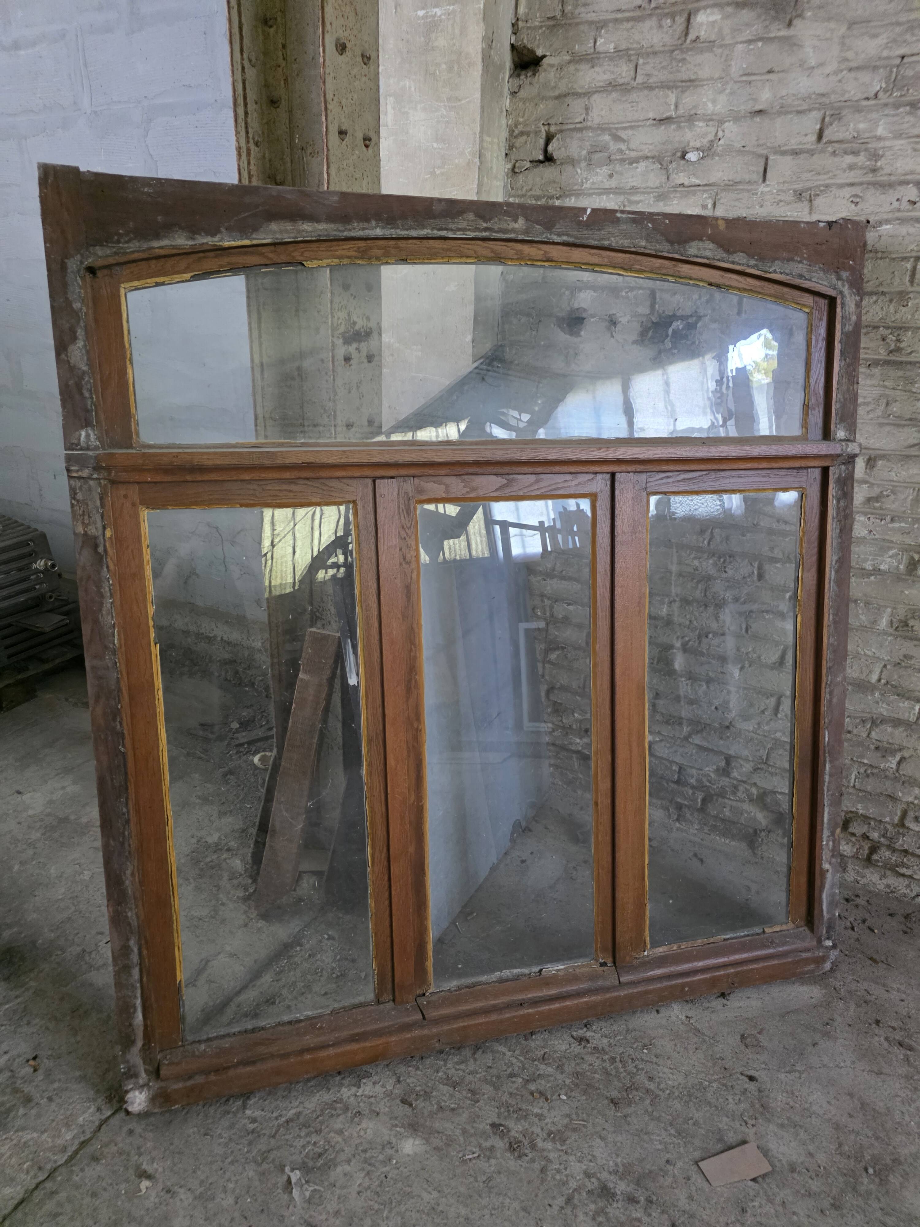 4 old solid oak windows from the early 20th century