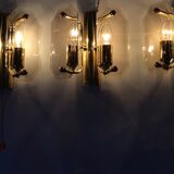 3 brass and vintage glass wall sconces