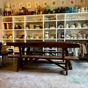 Aranjou dark wood dining table and 2 benches from the 70s/80s ☐ 200 x 89 cm
