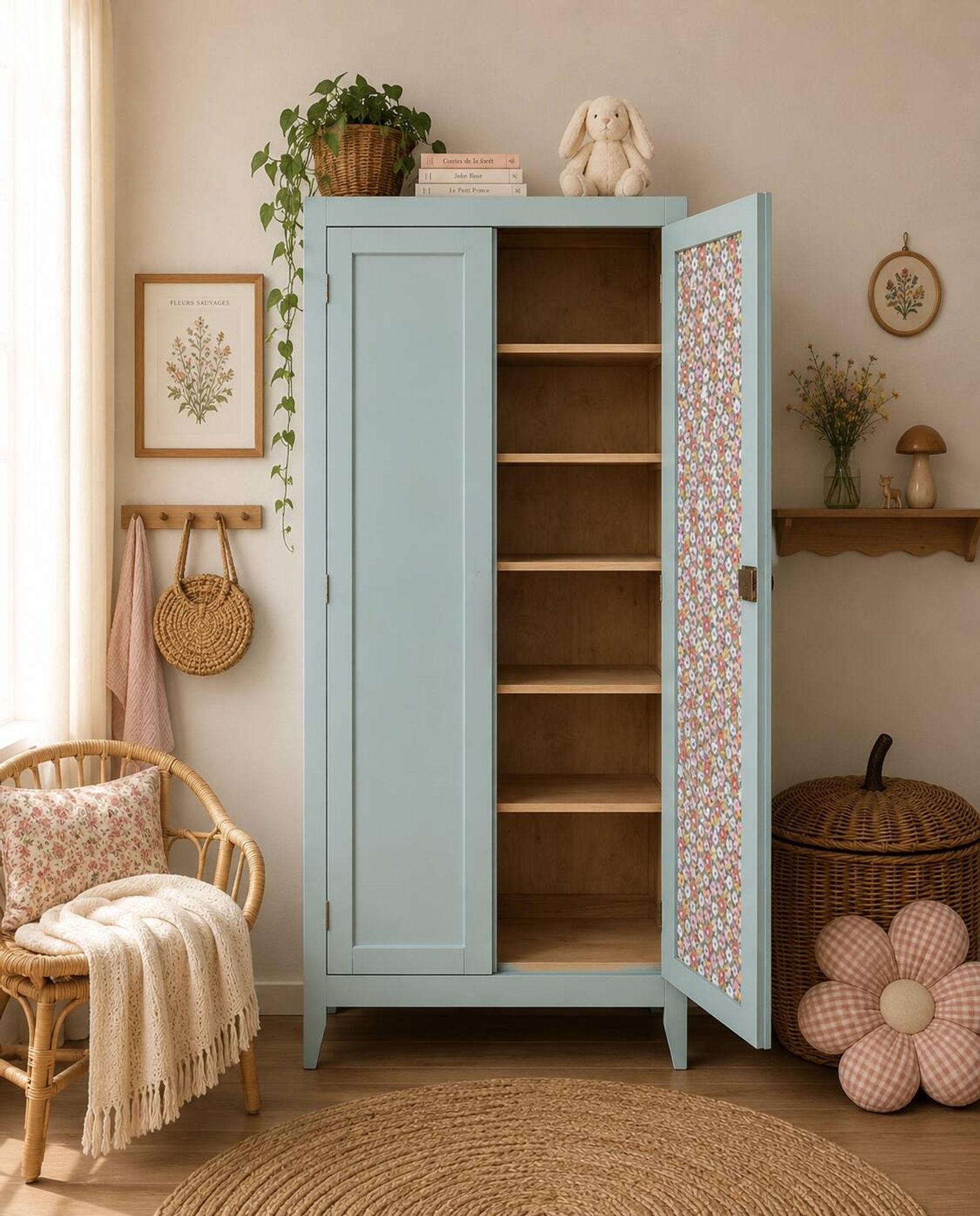 Armoire parisienne vintage bleu vert grisé