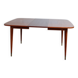 Vintage square teak table rounded corners brass-covered legs 1950 DK