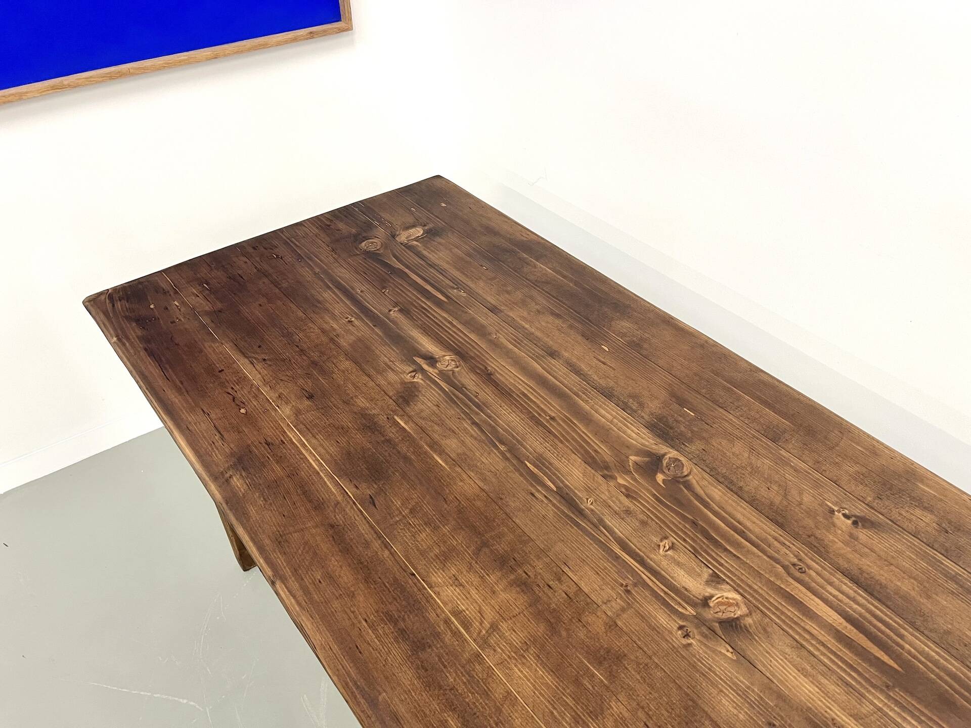 Large solid pine farmhouse table with spindle legs