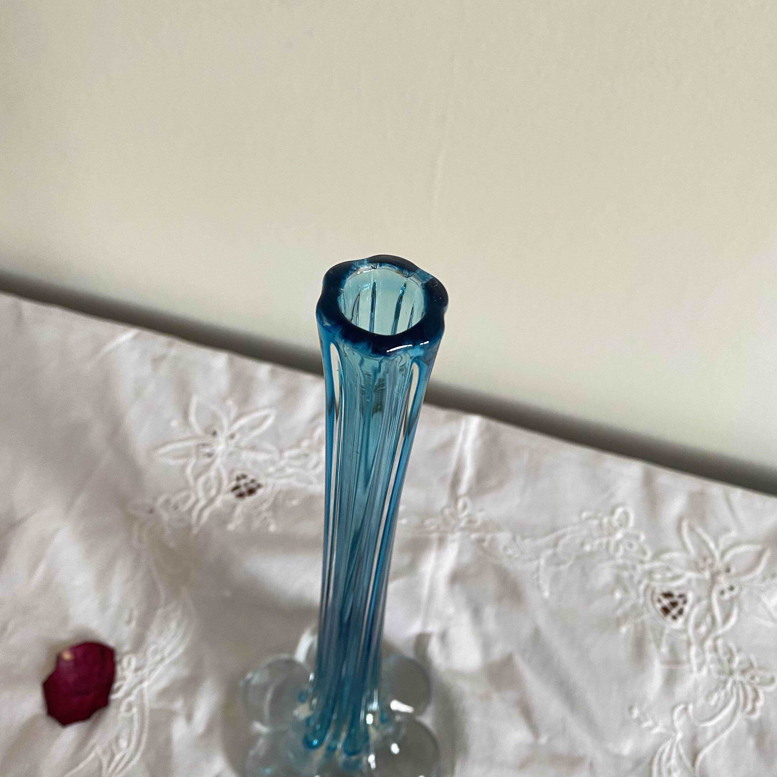 Antique blue glass soliflore vase, vintage decoration ACC-7343