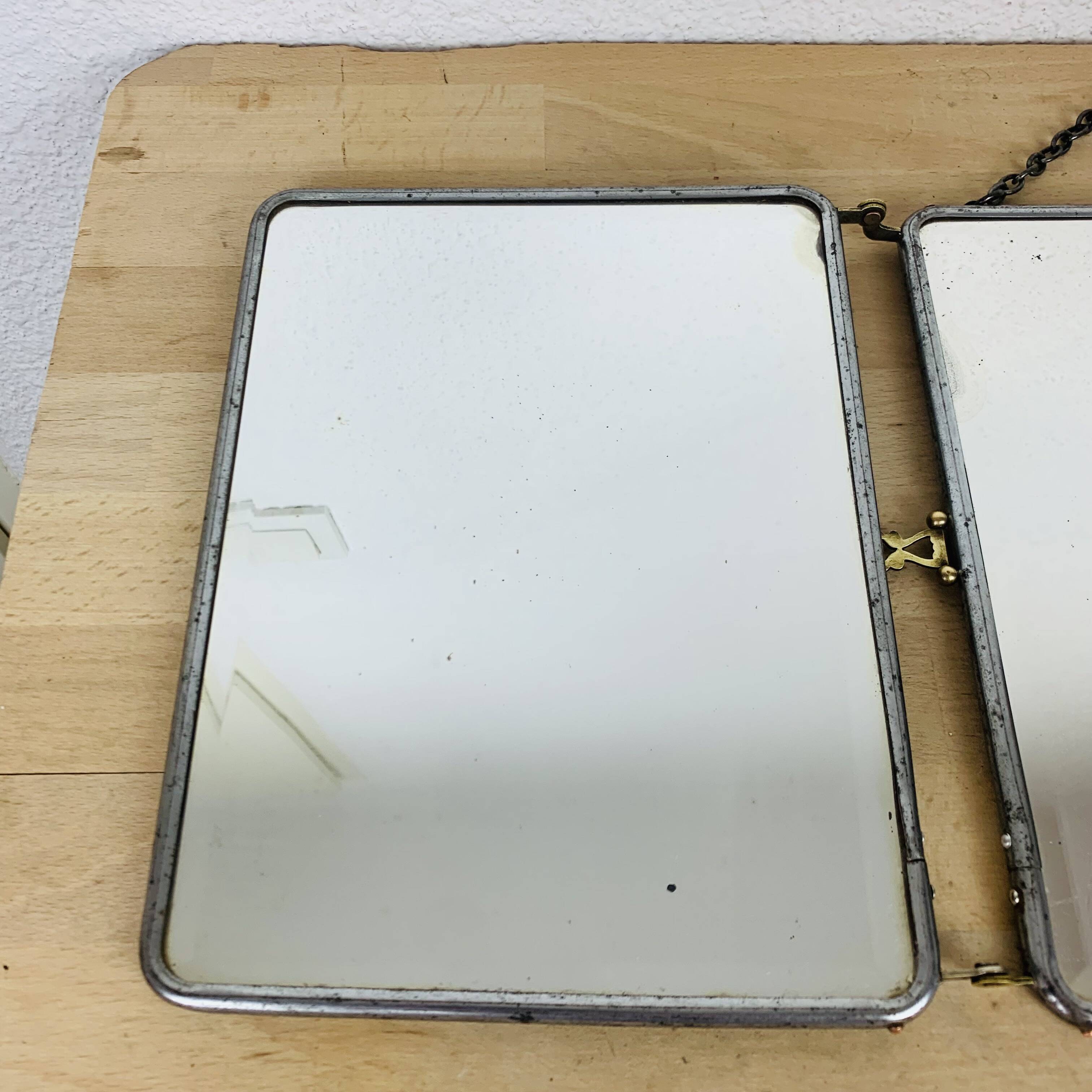 Vintage bevelled glass barber triptych mirror