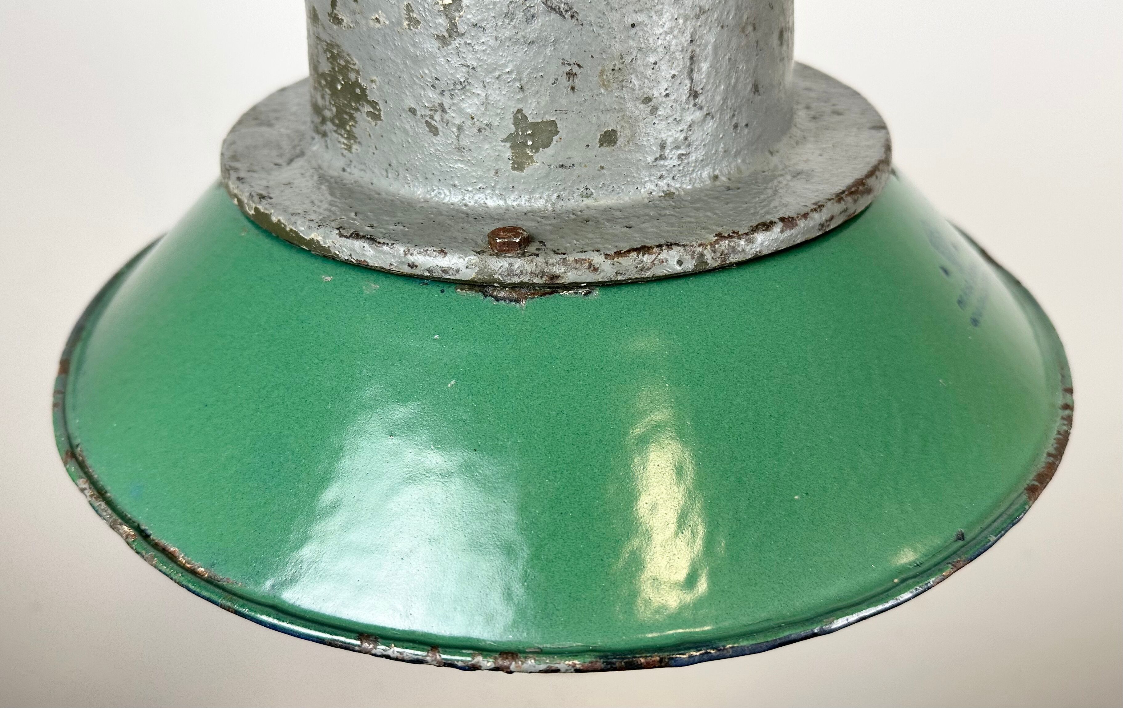 Green Enamel and Cast Iron Industrial Pendant Light, 1960s