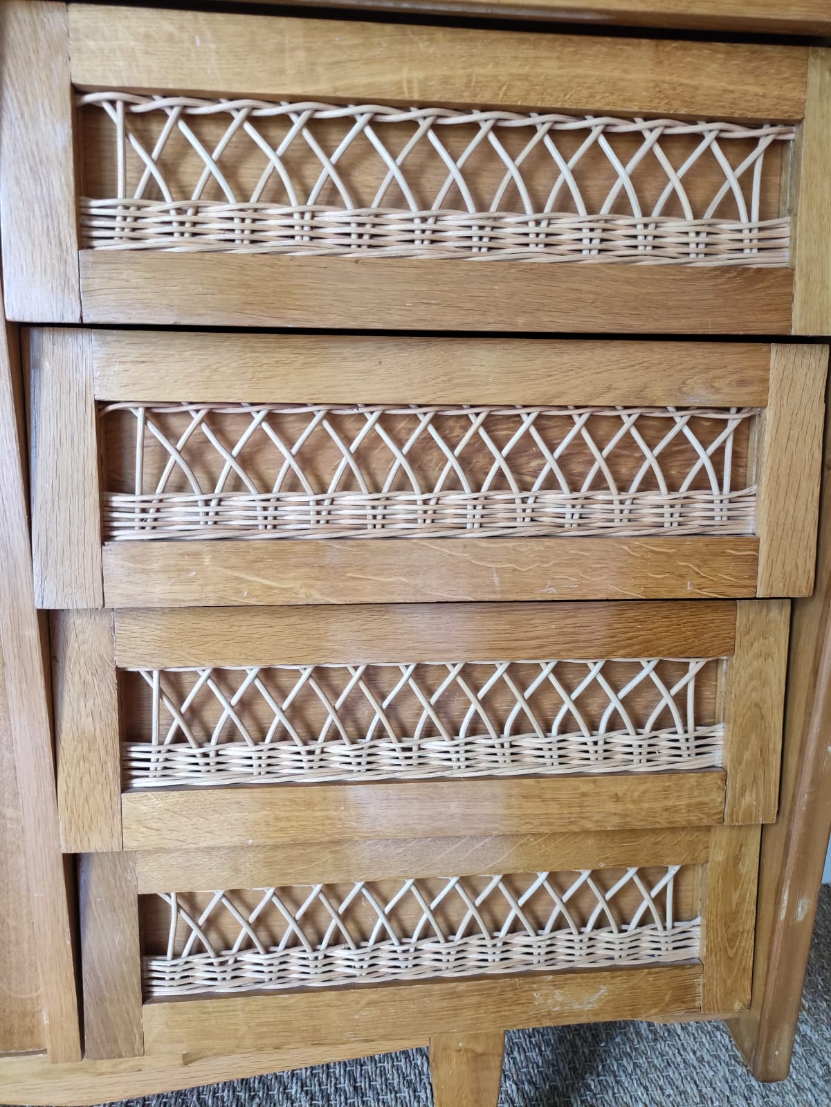 Vintage wood and rattan cabinet