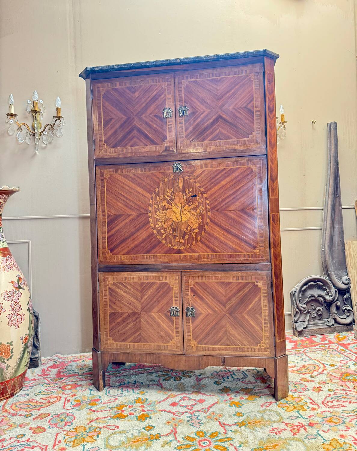 Bayer françois secretary with guillotine in louis x period marquetry