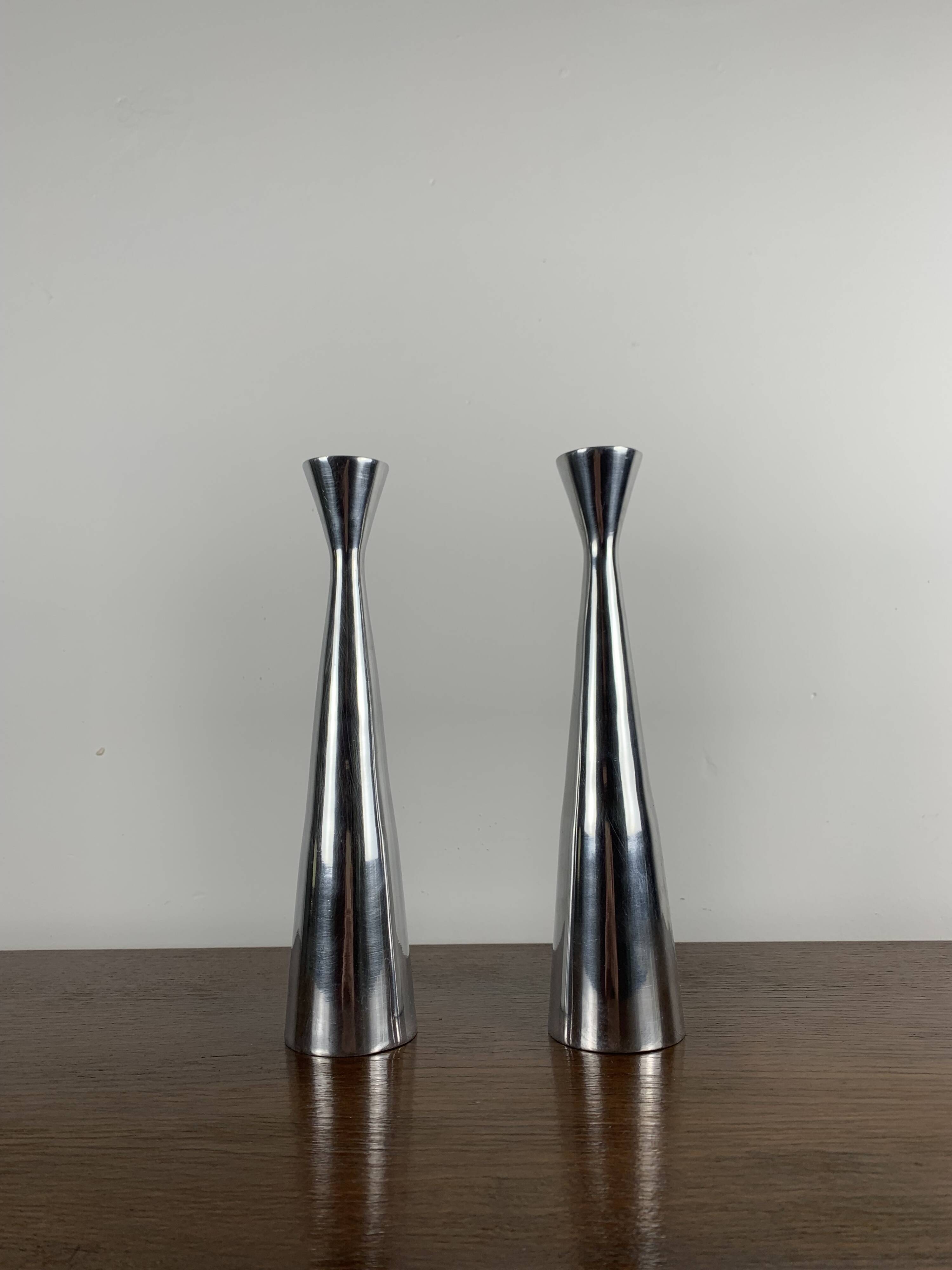Pair of silver-plated metal candlesticks, Denmark