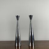 Pair of silver-plated metal candlesticks, Denmark