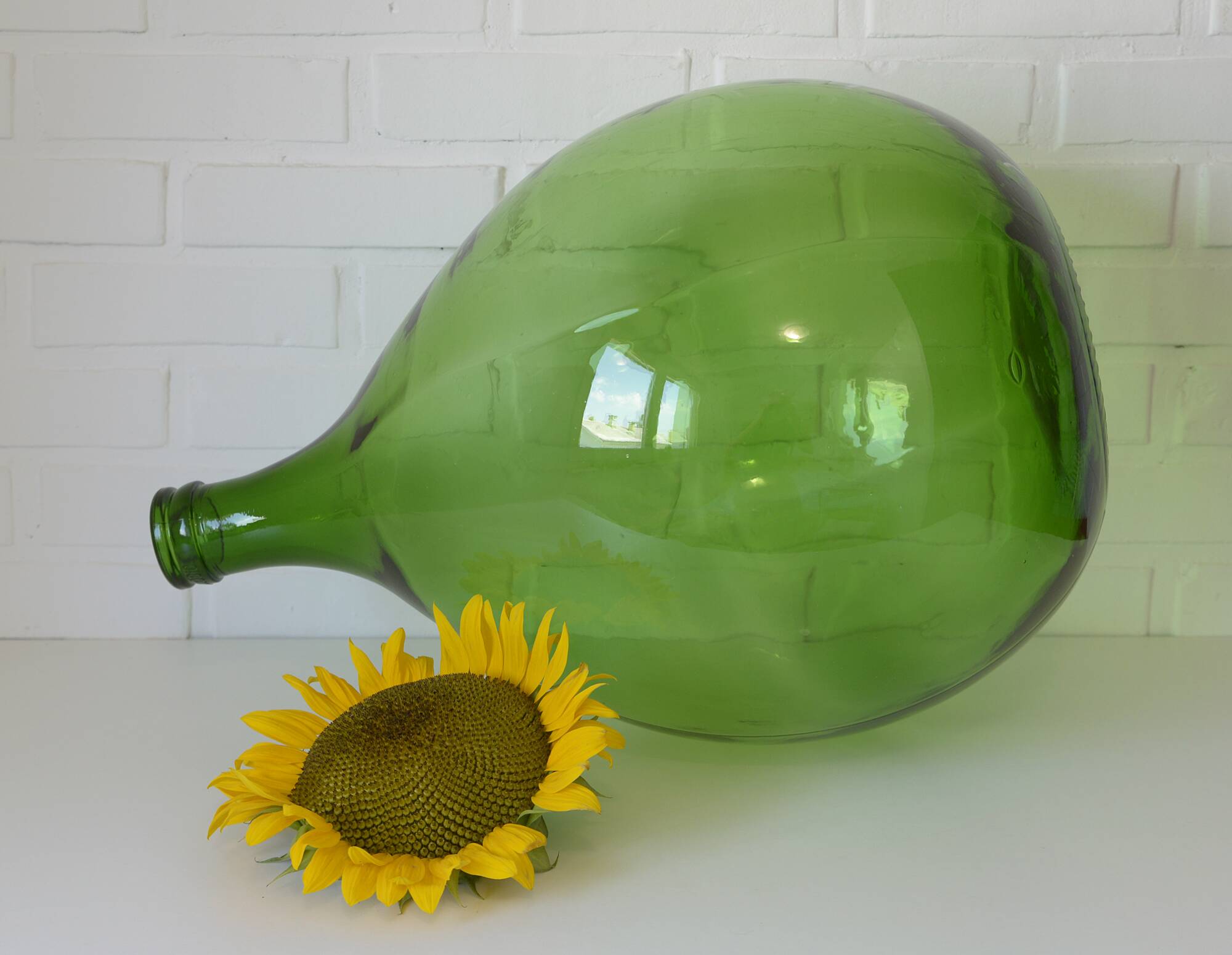 XXL demijohn / vintage clear green bottle / hand blown glass / floor vase