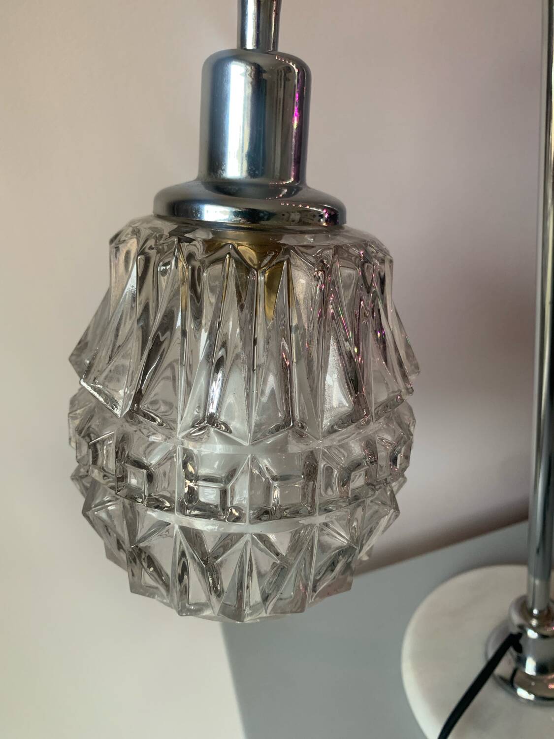 Vintage 70s chrome and marble lamp